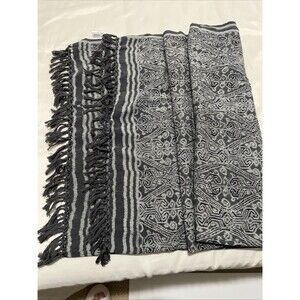 Handmade Scarf Shawl Woven Indonesia Large 46x82 Gray Cotton Wrapsody California